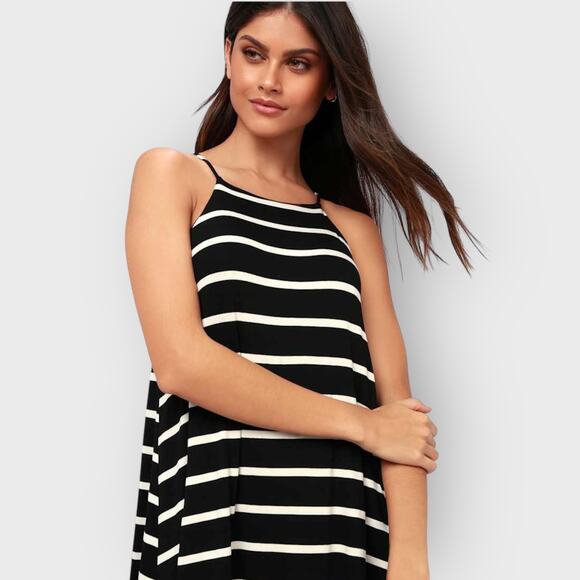 Lulus Step Right Up Striped Swing Dress S Black White Sleeveless Mod Shift - Picture 4 of 10
